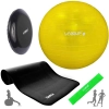 Kit Bola Su��a Yoga Amarela 75 Cm+ Disco de Equil�brio + Bomba Inflar+ Mini Band Media+ Tapete 1,80m