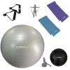Kit Bola Pilates Cinza 85cm+ Faixas Elsticas 2 Tenses+ Puxador+ Overball 25cm+ Bomba Inflar Treino