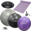 Kit Bolas Yoga Roxa 55cm + Preta 65cm + Cinza 85cm + Tapete 1,73m + Disco Equilbrio + Bomba Inflar