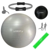 Kit Bola Premium Cinza 85cm + Bomba Inflar + Anel Fortalecedor+ Overball 25cm + Mini Band Media Yoga