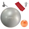 Kit Bola Su��a Pilates Yoga Cinza 85cm + Overball 25cm + Faixa El�stica Leve + Bomba Inflar Academia