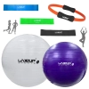 Kit Bolas Suas Pilates Branca 65 Cm + Roxa 55 Cm + Mini Bands 3 Tenses + Anel Fortalecedor Treino