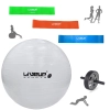 Kit Bola Sua Pilates Branca 65 Cm + Rodinha Abdominal + Mini Bands Trs Tenses Academia Ginastica