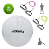 Kit Bola Sua Yoga Branca 65cm + Mini Bola de Peso 2 Kg + Extensores Elsticos 2 Tenses Exerccios