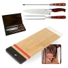 Kit Tabua Retangular Bamboo Corte Carne 48,3 Cm + Conjunto Faca, Garfo e Afiador Churrasco Gourmet