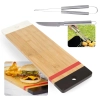 Kit Tabua em Bamboo para Churrasco Cortes 48,3 Cm + Faca e Pegador em Ao Inox Cozinha Utenslios