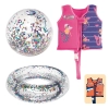 Kit Colete Infantil Tam P/M Regata Nata��o + Bola 25 Cm e Boia Infl�vel com Glitter Praia Piscina