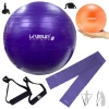 Kit Pilates Bola Sua 55cm + Faixa Elstica Mdia + Overball 25cm + Par Pegadores Yoga Treino