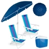Kit 2 Cadeiras Praia + Guarda Sol Articulado 2,50 M com Manivela + Caixa Trmica 34 L C/Ala Piscina