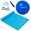 Kit Bola de Pilates 65 Cm + Colchonete Tapete Yoga + Extensor com Ala Forte + Mini Bomba