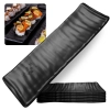 Kit 6 Travessas Estriada para Sushi Kanpai Restaurante Comida Japonesa Oriental Melamina Preta