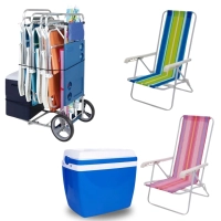 Kit Carrinho de Praia com Avanço + 2 Cadeiras 4 Posições em Aluminio + Caixa Térmica 34 Litros