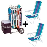 Kit Carrinho de Praia com Avano + 2 Cadeiras Ao 8 Posies Cor Sortidas