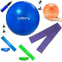 Kit Pilates e Treino Funcional Bola Su��a 65cm + 2 Mini Bands + Faixa El�stica + Overball 25cm