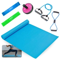 Kit Colchonete + Extensores Forte + Mini Band Media e Forte + Roda Abdominal