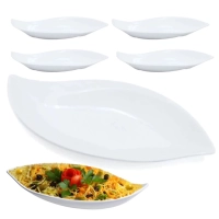 Kit 5 Pratos Travessas 50 Cm em Melamina Premium Branco com Formato de Folha Buffet Restaurante