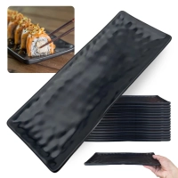 Kit 15 Travessas para Sushi 28,5 Cm Kanpai Retangular com Relevo para Buffet Comida Japonesa em Melamina