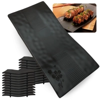 Kit 20 Travessas Retangulares Curvada 28 Cm Kanpai Preta para Restaurante Japon�s Sushi Melamina Premium