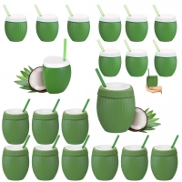 Kit 20 Copos Formato de Coco Verde com Canudo 300 e 850 Ml(10 e 10)