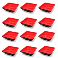 12 Mini Tigelas Quadradas Molheira para Shoyu em Melamina Vermelha