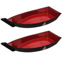 Kit 2 Barcas para Sushi 29 Cm Preta e Vermelha com Ideograma Dourado