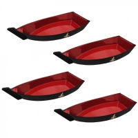 Kit 4 Barcas para Sushi 29 Cm Preta e Vermelha com Ideograma Dourado