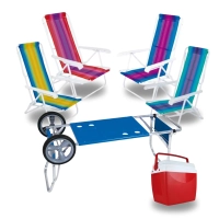 Kit Carrinho de Praia + Caixa Trmica 26l + 4 Cadeiras 8 Posies em Ao