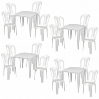 Conjunto 4 Mesas Quadrada + 16 Cadeiras em Plastico Branca