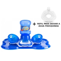 Kit Bebedouro Automtico com 2 Comedouros Pet Azul + Refil Gelo