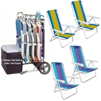 Carrinho de Praia com Avanço + 4 Cadeiras de Praia Alumínio