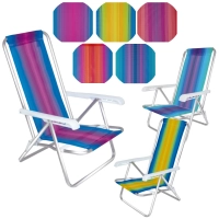 Kit 3 Cadeiras de Praia Alumnio Reclinvel 4 Posies