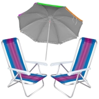 Kit 2 Cadeiras de Praia Alumnio + Guarda-sol Estampado Mor