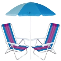 Kit 2 Cadeiras de Praia Alumnio + Guarda-sol 1,50 Mor
