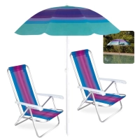 Kit 2 Cadeiras de Praia em Alumnio 4 Posies Piscina + Guarda Sol Fps 70 1,50 M Parque Piquinique