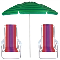 Kit Guarda Sol Praia Piscina 2,40 M Verde Articulado + 2 Cadeiras de Praia Alumínio