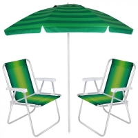 Kit Guarda Sol Praia Piscina 2,40 M Verde Articulado + 2 Cadeiras de Praia