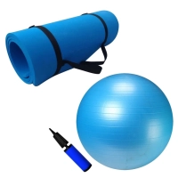 Kit Bola Suia 65cm + Colchonete Eva 1,15 Mts X 10mm Pilates Azul