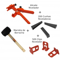Kit Alicate Nivelador + 500 Clips Alaranjado 1,5mm + 200 Cunhas Preto + Marreta Borracha
