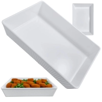 Travessa Retangular 25,3 Cm Tigela Estriada Melamina Branca Servir Pores Salgados Petisco Food Truck
