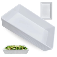 Travessa Retangular 20,3 Cm Tigela Estriada Melamina Branca Servir Pores Salgados Petisco Food Truck