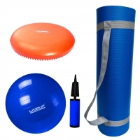 Kit Bola Pilates 65cm + Colchonete Eva Azul + Disco de Equilibrio