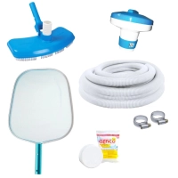 Kit Limpeza Piscina Mangueira 4m + Aspirador + Peneira + Cloro + Flutuador