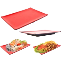 Kit 3 Pratos para Sushi Culinaria Oriental 28x19cm Vermelho