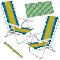 Kit 2 Cadeiras de Praia Reclinvel Alumnio + Esteira de Praia Verde