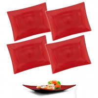 Kit 4 Pratos Retangular Vermelho 22cm para Comida Japonesa em Plstico