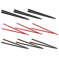 Kit 9 Pares de Hashi 22 Cm Decorado Preto + Vermelho + Preto Liso