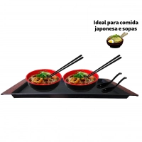 Kit Sopa Japonesa com 2 Tigelas 450 Ml + 2 Colheres + 2 Pares de Hashi + Bandeja