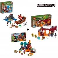 Kit Legos Minecraft (a Ponte Flamejante, a Floresta Deformada e o Barco Pirata)