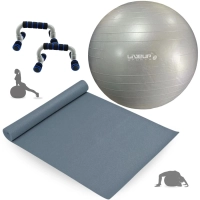 Kit Bola Sua Premium Yoga Cinza 85cm + Apoios para Flexo + Colchonete 1,73m + Bomba Inflar Treino