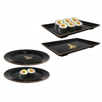 Kit para Comida Japonesa com 2 Pratos Redondo + 2 Pratos Retangular